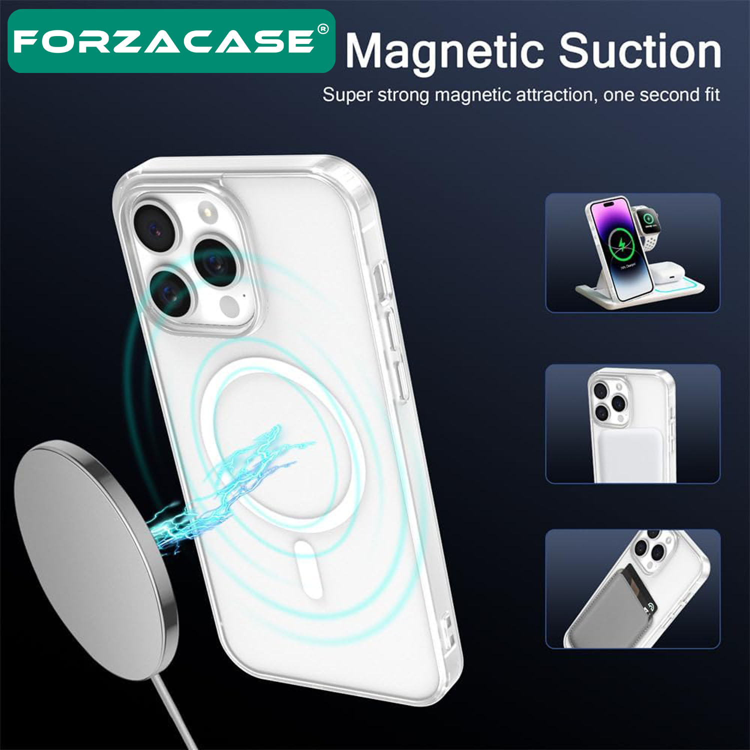 Forzacase iPhone 16 Pro Max ile uyumlu ClearMag Serisi Magsafe Şarj Özellikli Şeffaf Sert PC Kılıf