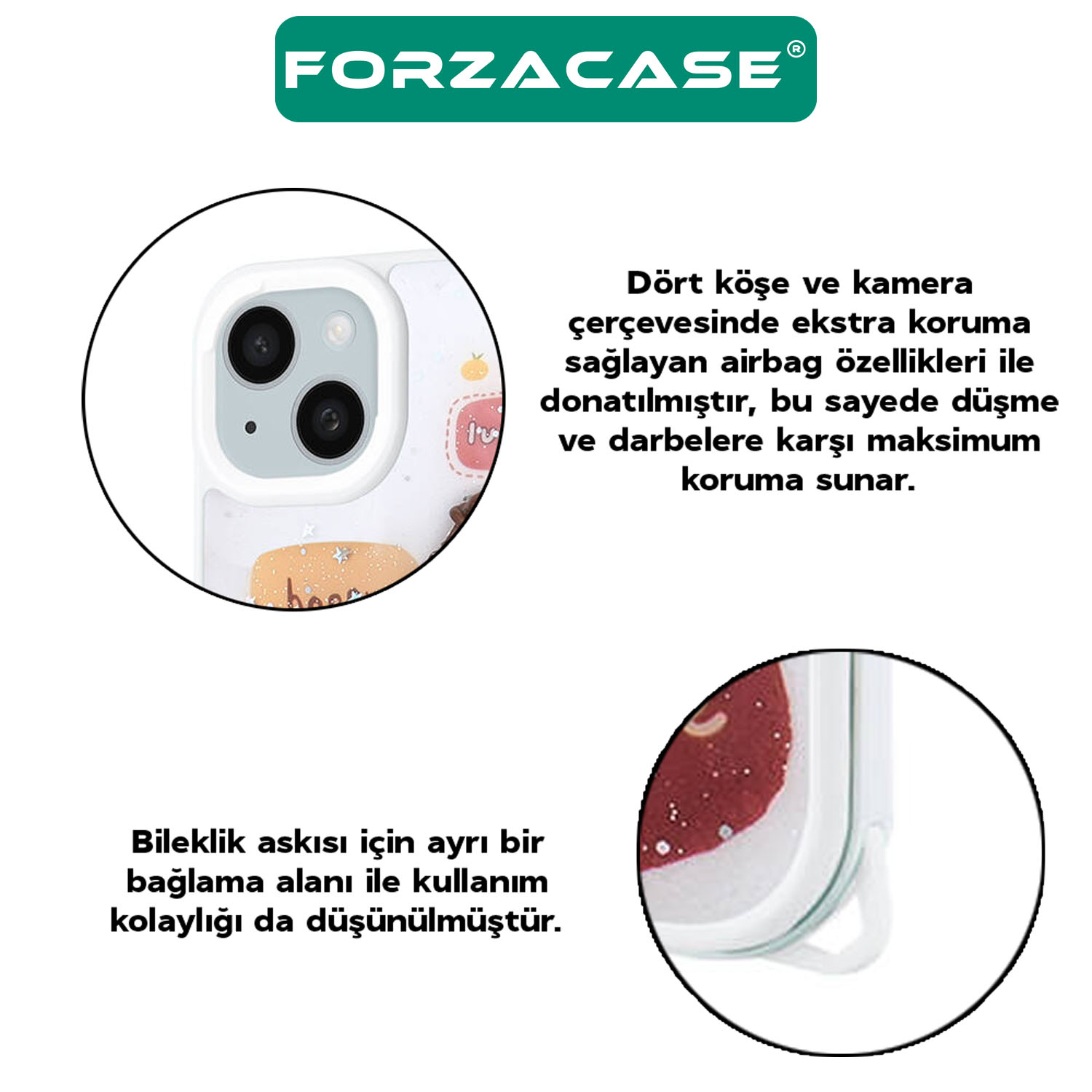 Forzacase iPhone 15 Pro Max ile uyumlu Cute Serisi Parlayan Simli Kabartma Figürlü Kılıf