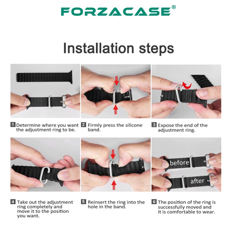 Forzacase Apple Watch Serisi 42-44-45-49 mm için Oluklu Silikon Kordon Kayış - FC007