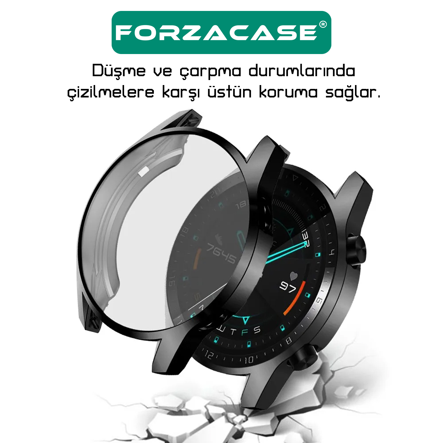 Forzacase Huawei Watch GT 2 46mm ile uyumlu Önü Kapalı Ekran Korumalı Silikon Kılıf - FC010