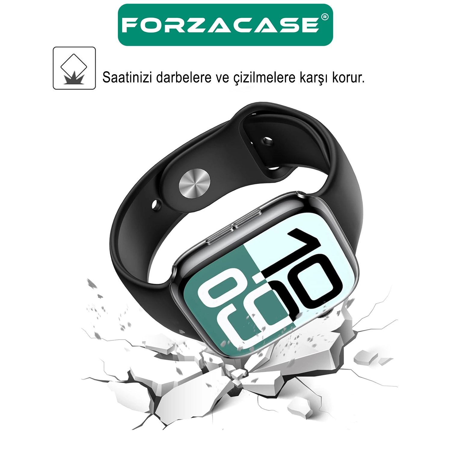 Forzacase Apple Watch 9 41mm ile uyumlu Önü Kapalı Ekran Korumalı Şeffaf Silikon Kılıf - FC010