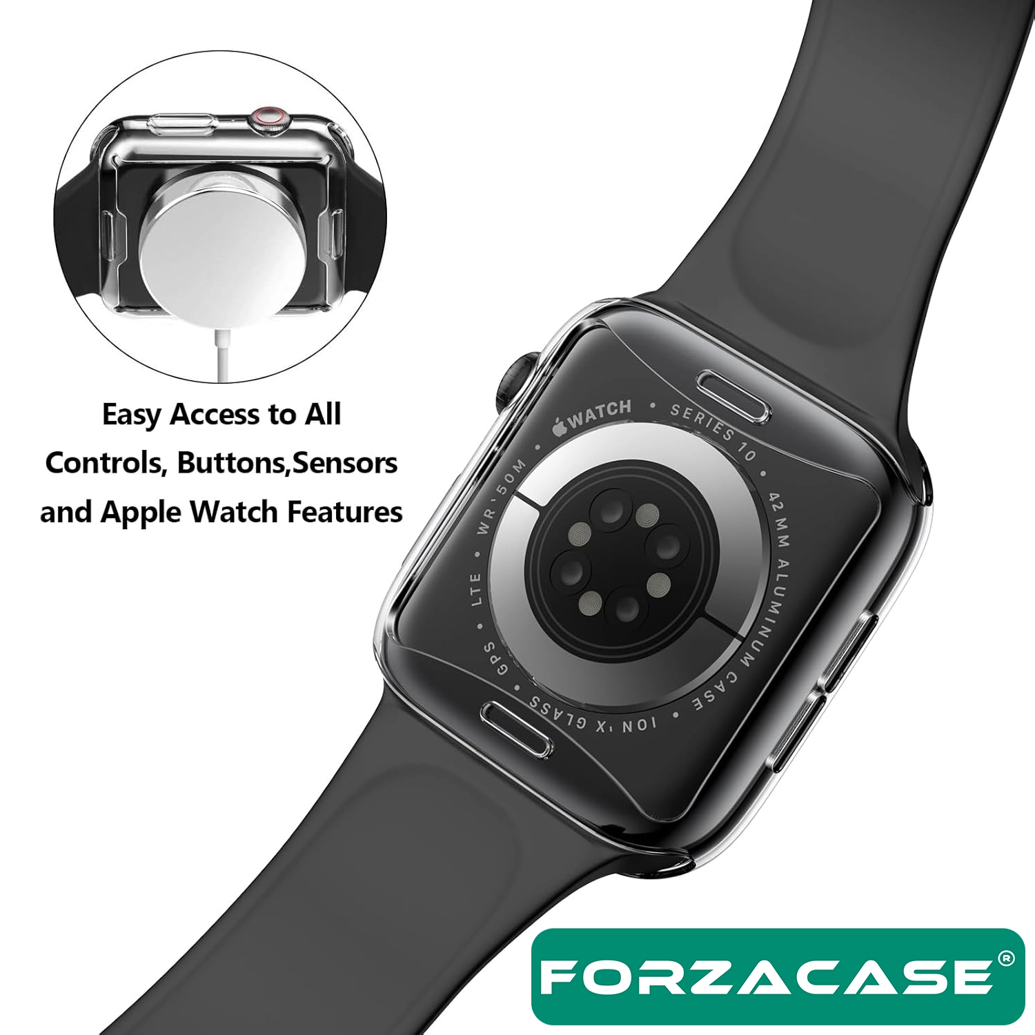 Forzacase Apple Watch 9 41mm ile uyumlu Önü Kapalı Ekran Korumalı Şeffaf Silikon Kılıf - FC010
