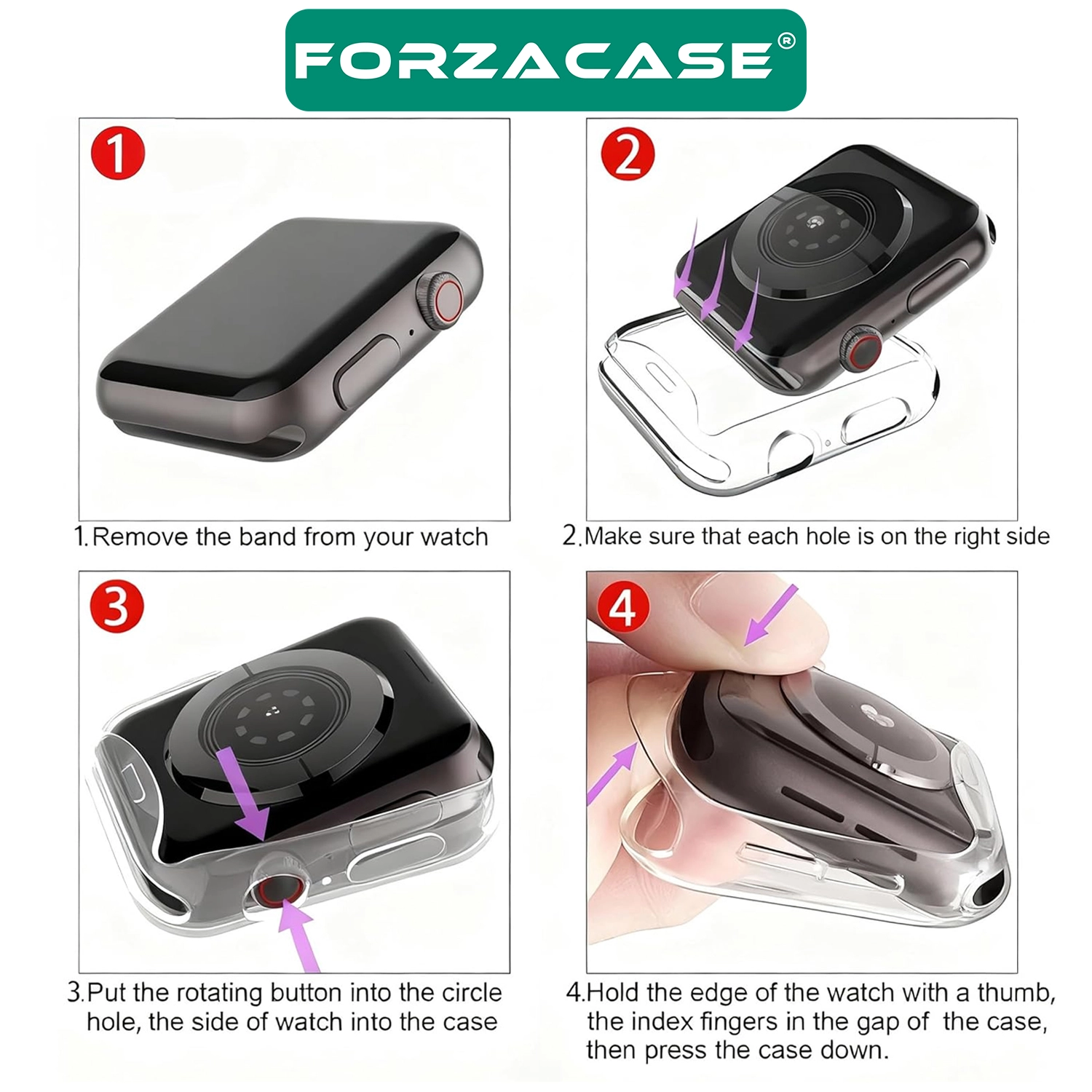 Forzacase Apple Watch 11 42mm ile uyumlu Önü Kapalı Ekran Korumalı Şeffaf Silikon Kılıf - FC010