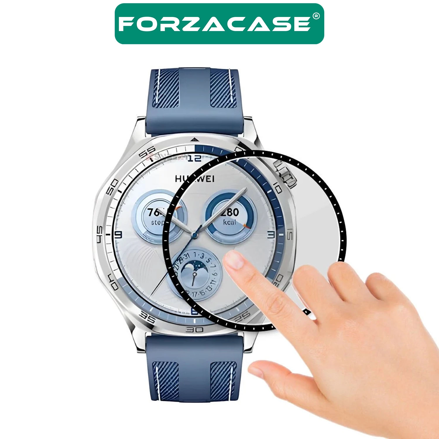 Forzacase Huawei Watch Ultimate ile uyumlu Çerçeveli Tam Kaplayan 3D Pet Ekran Koruyucu Film - FC016