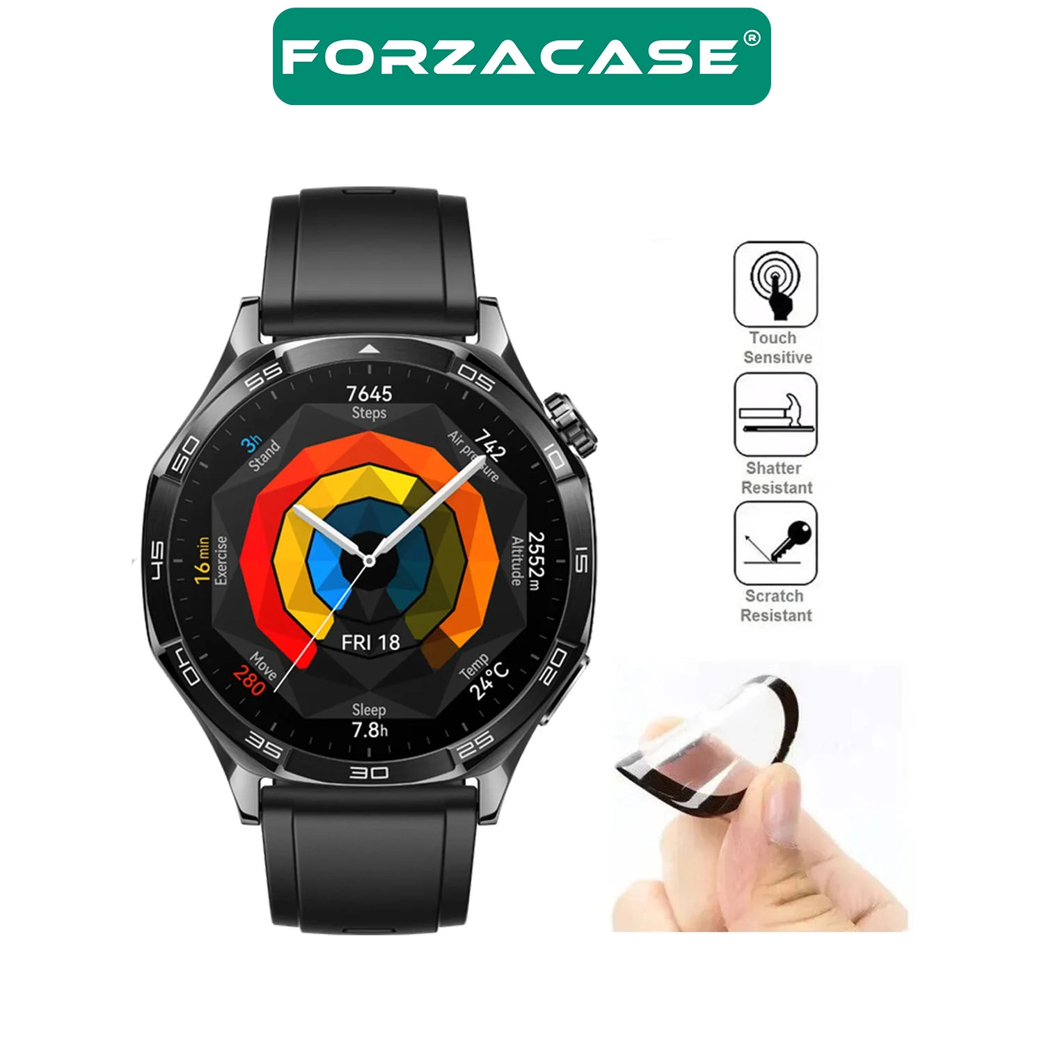 Forzacase Huawei Watch Ultimate 2 ile uyumlu Çerçeveli Tam Kaplayan 3D Pet Ekran Koruyucu Film - FC016