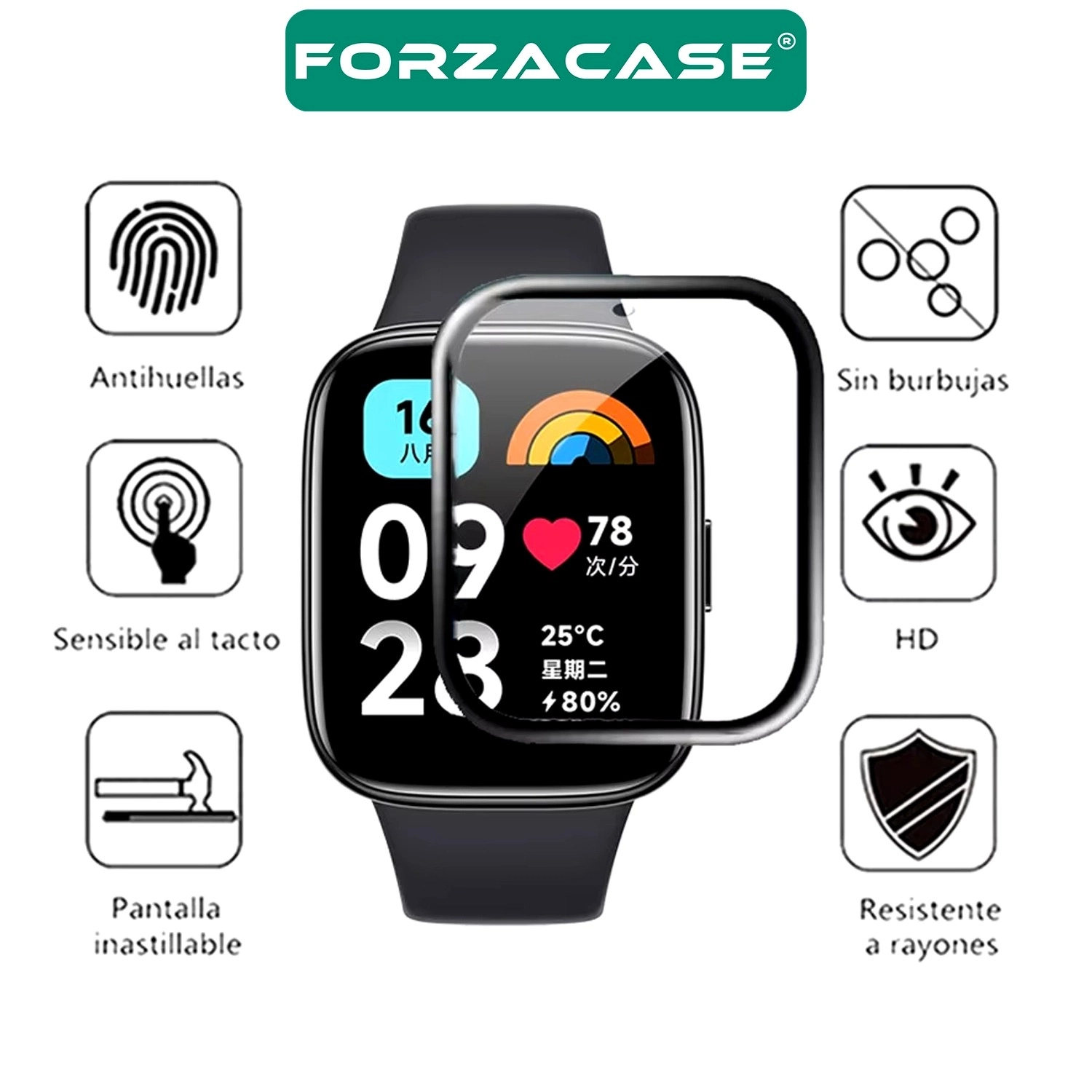 Forzacase Redmi Watch 6 Active ile uyumlu Çerçeveli Tam Kaplayan 3D Pet Ekran Koruyucu Film -FC016