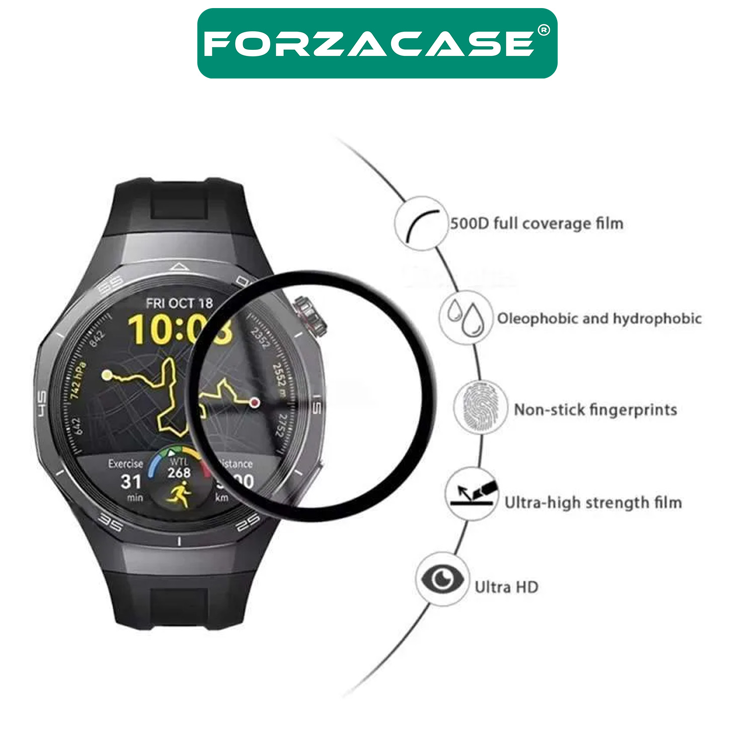 Forzacase Huawei Watch GT5 Pro 46mm için Çerçeveli Tam Kaplayan 3D Pet Ekran Koruyucu Film - FC016