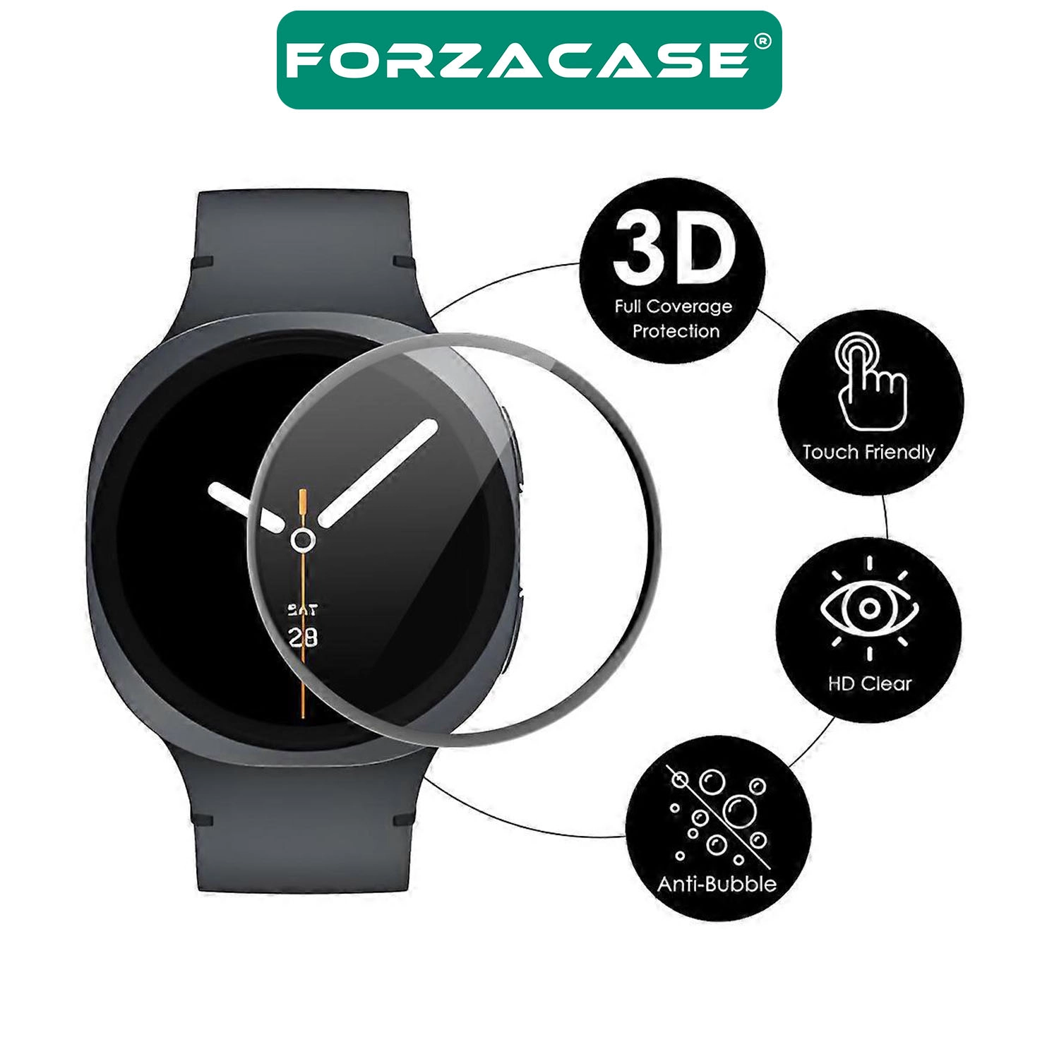 Forzacase Samsung Watch 9 44mm ile uyumlu Çerçeveli Tam Kaplayan 3D Pet Ekran Koruyucu Film FC016