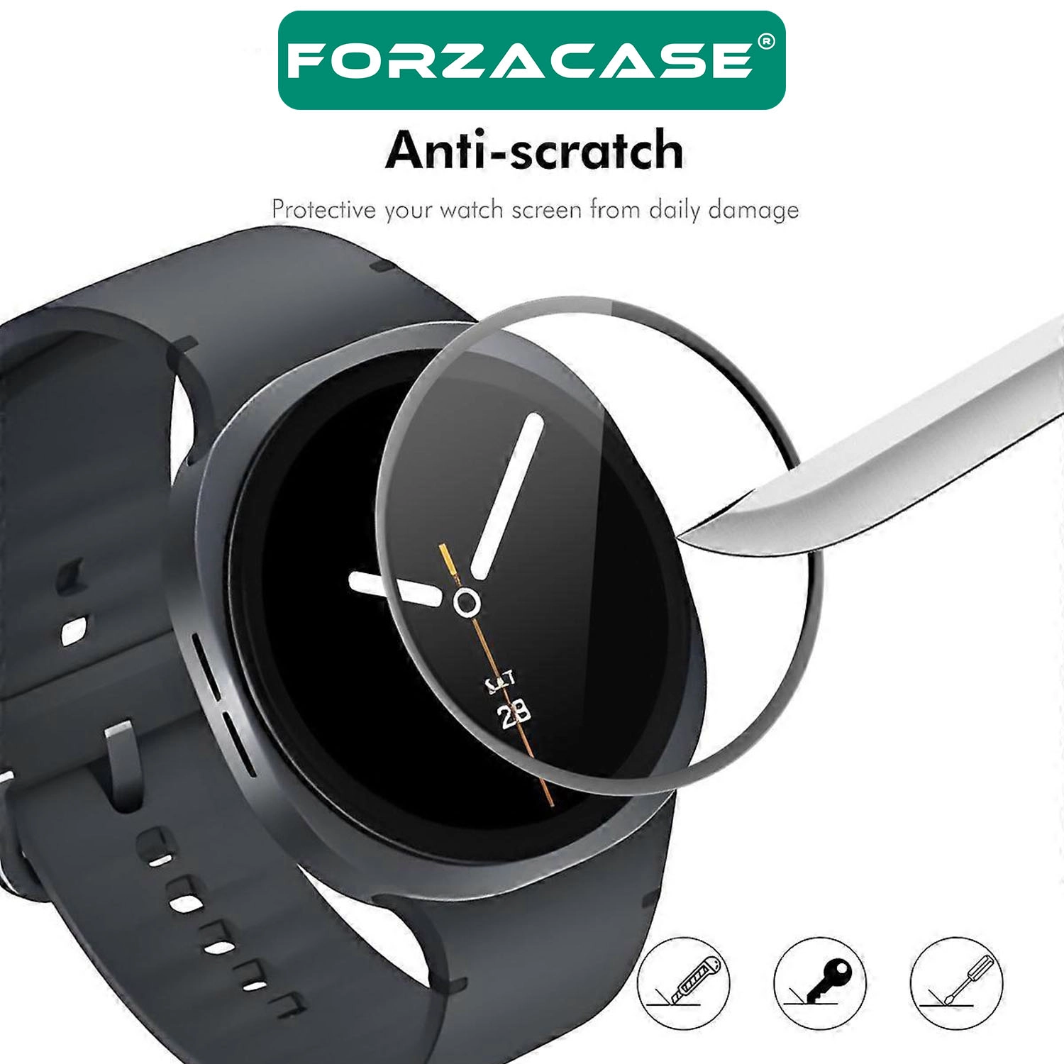 Forzacase Samsung Watch 9 44mm ile uyumlu Çerçeveli Tam Kaplayan 3D Pet Ekran Koruyucu Film FC016