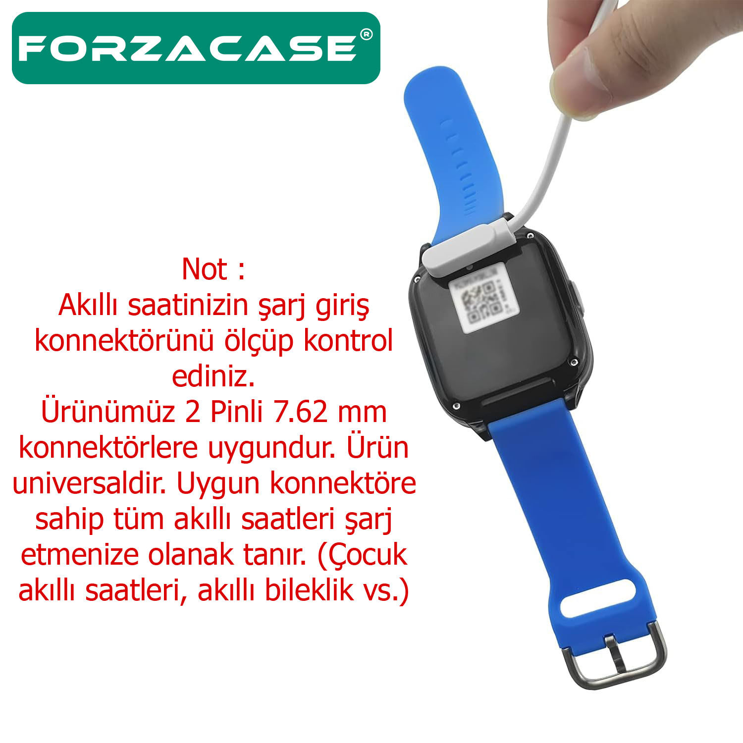 Forzacase 2 Pin 7.62 mm Konnektör Akıllı Saatler için Manyetik Şarj Kablosu - FC017
