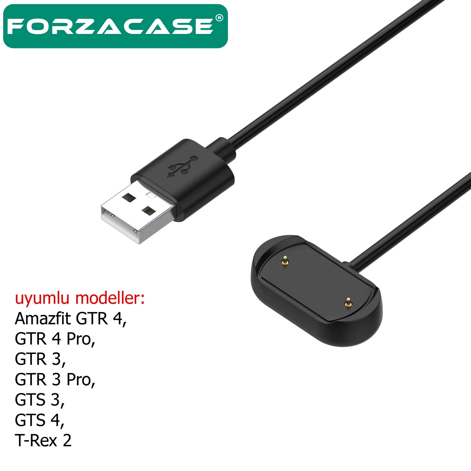 Forzacase Amazfit T-Rex Ultra /GTR4/GTR4 Pro/GTS4/GTR3 Pro ile uyumlu USB Manyetik Şarj Kablosu 1 metre - FC017