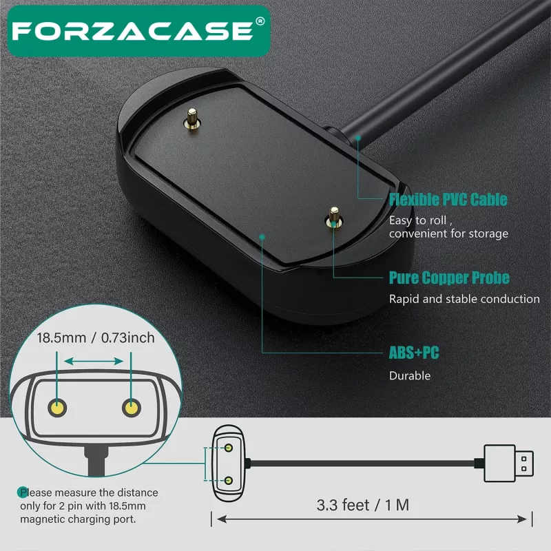Forzacase Amazfit T-Rex Ultra /GTR4/GTR4 Pro/GTS4/GTR3 Pro ile uyumlu USB Manyetik Şarj Kablosu 1 metre - FC017