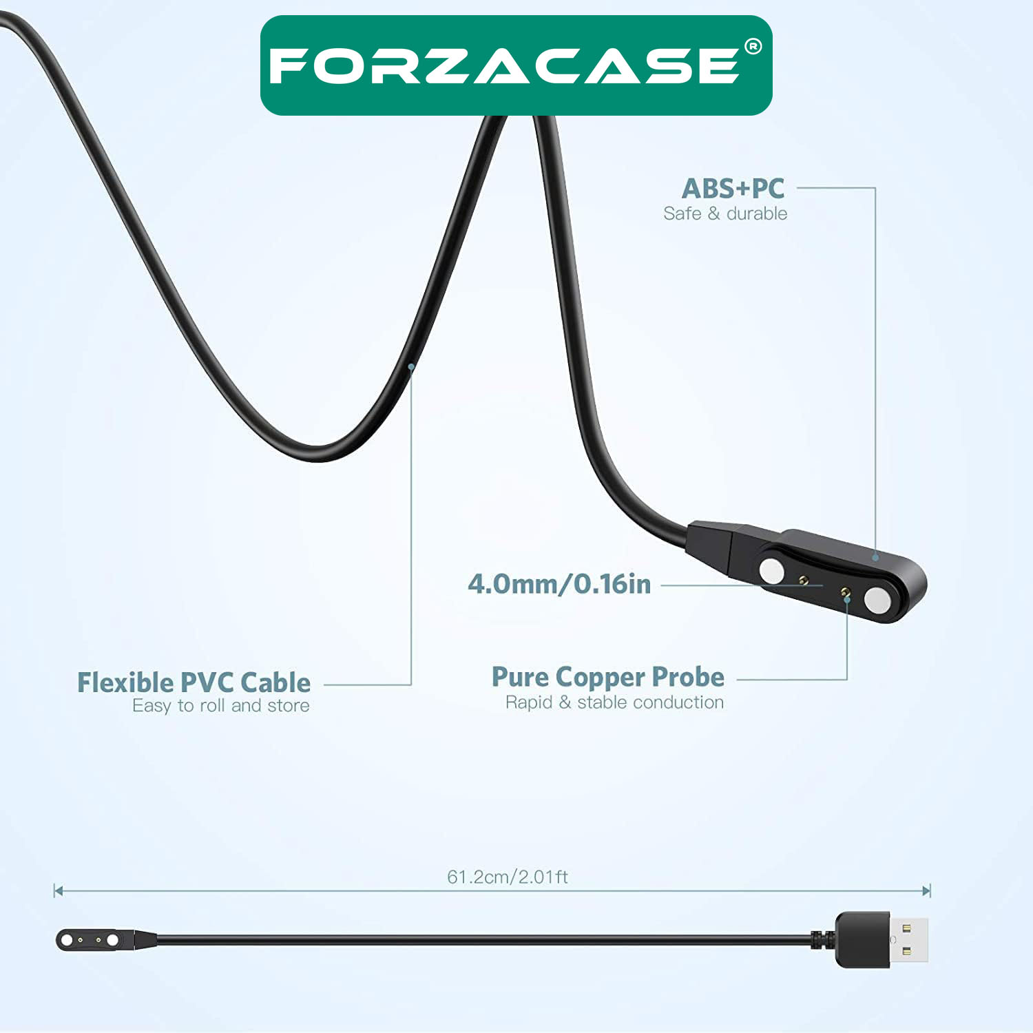 Forzacase 2 Pin 4.0 mm Konnektör Akıllı Saatler için Manyetik Şarj Kablosu - FC017