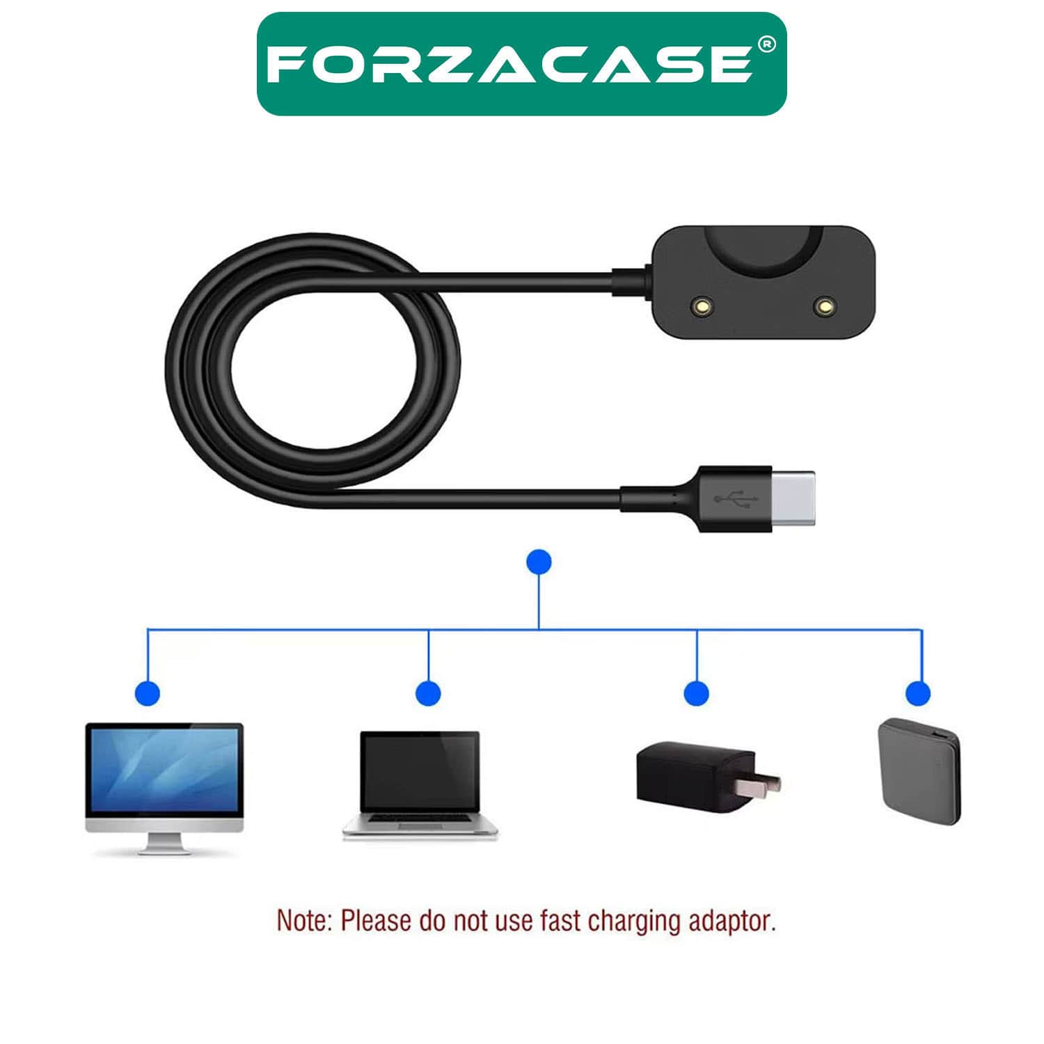 Forzacase Samsung Galaxy Fit 3 Akıllı Saat ile uyumlu Type-C Manyetik Şarj Kablosu 1 metre - FC017