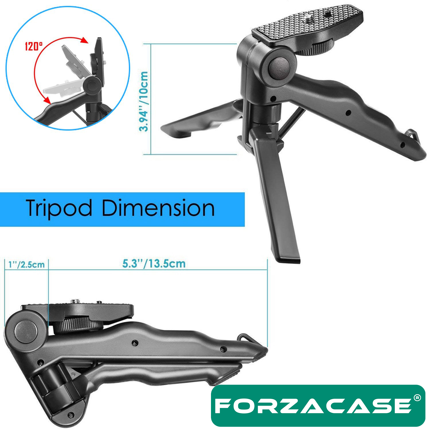 Forzacase 3 Ayak Mini Kamera Tripodu + Döner Başlık Telefon Tutucu - FC056