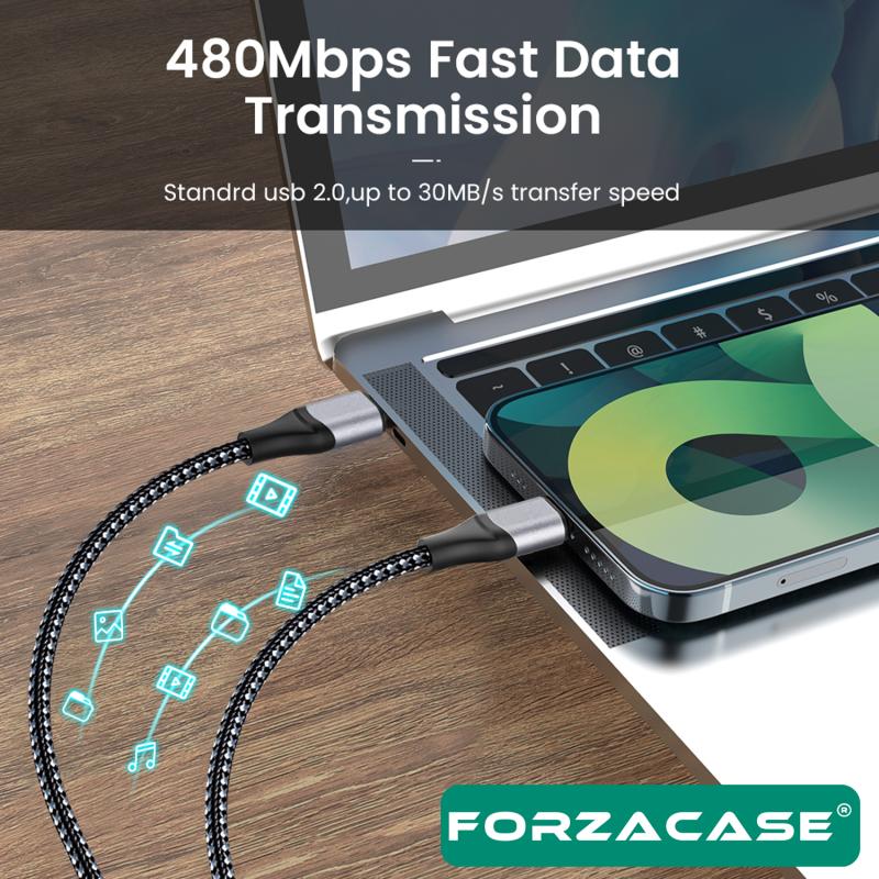 Forzacase Type-C to Lightning Örgülü 20W PD Hızlı Şarj Kablosu 1m- FC065