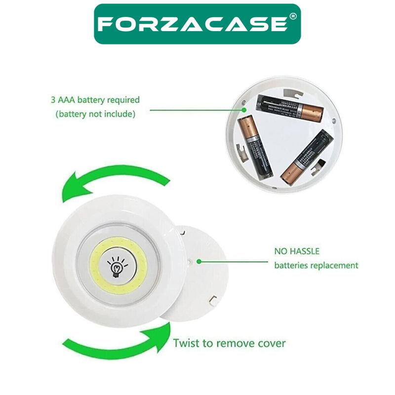 Forzacase Uzaktan Kumandalı 3 Lü Spot LED Lamba Kablosuz Pilli Işıldak Dolap Işığı Mutfak Rafı Işığı - FC086