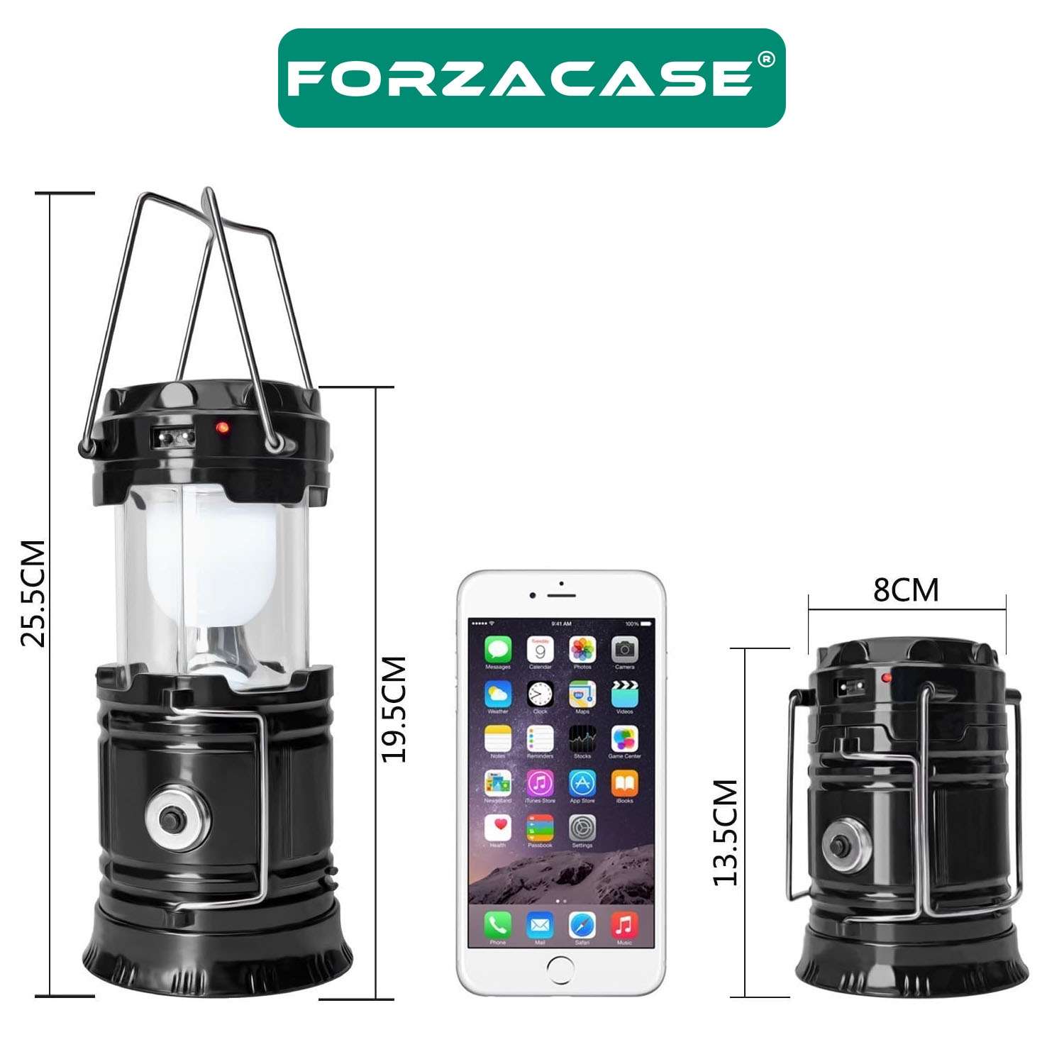 Forzacase Güneş Enerjili Solar 20 W Iki Fonksiyonlu Kamp Feneri 3200K Gün Işığı USB Şarjlı - FC090
