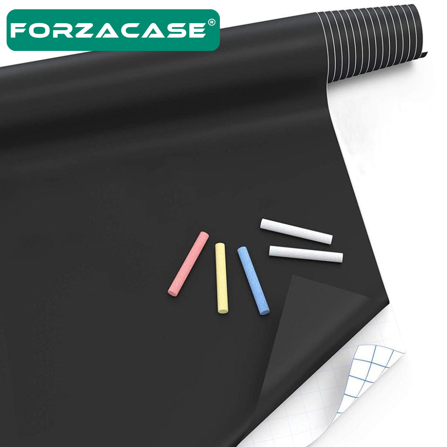 Forzacase Yazılabilir Kara Tahta Folyo Yazı Tahtası PVC Duvar Sticker + 5 Adet Tebeşir - FC091