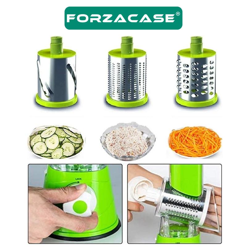 Forzacase 3 Bıçaklı Pratik Sebze Meyve Doğrayıcı Çevirmeli Değirmen Kollu Manuel Vantuzlu - FC092