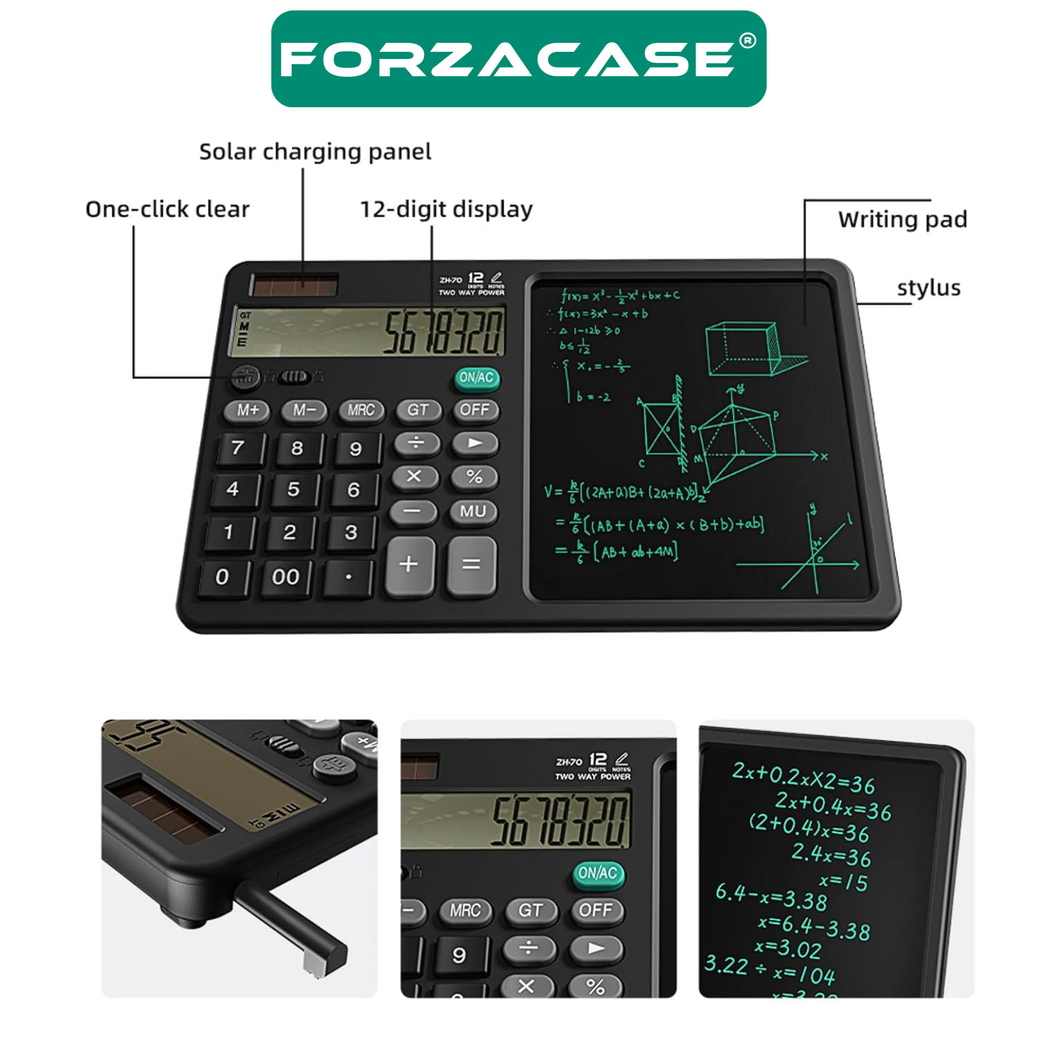 Forzacase Çift Fonksiyonlu Akıllı Hesap Makinesi ve LCD Yazma Tableti Not Alma Özellikli  - FC1001