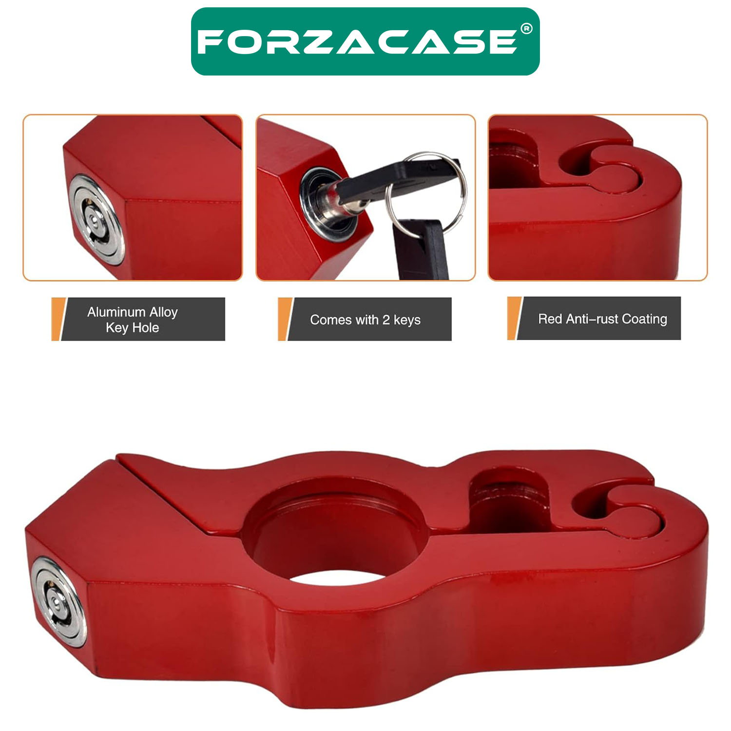 Forzacase Universal Metal Motosiklet Kilidi 2 Anahtarlı Gidon ve Fren Kilit - FC1002