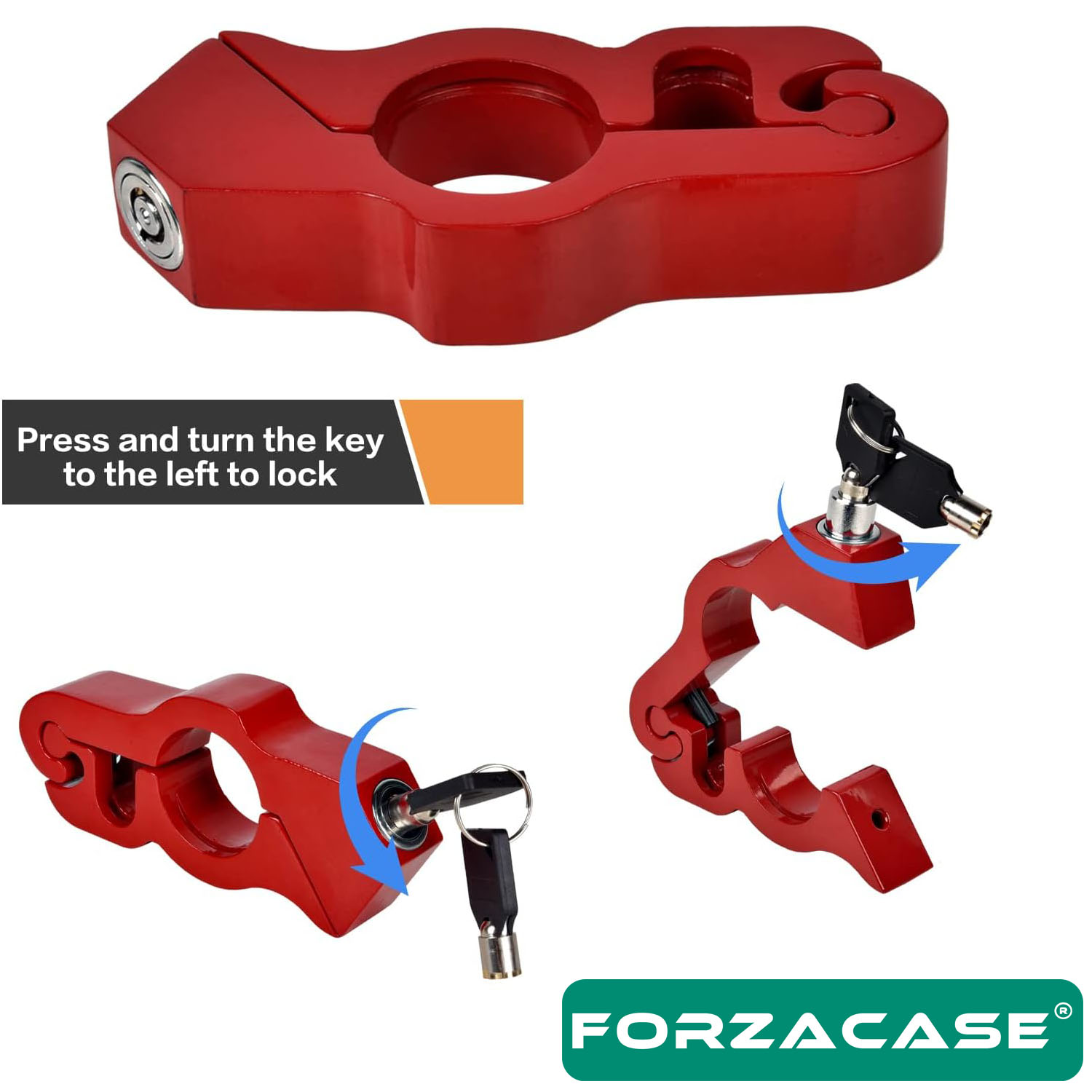 Forzacase Universal Metal Motosiklet Kilidi 2 Anahtarlı Gidon ve Fren Kilit - FC1002
