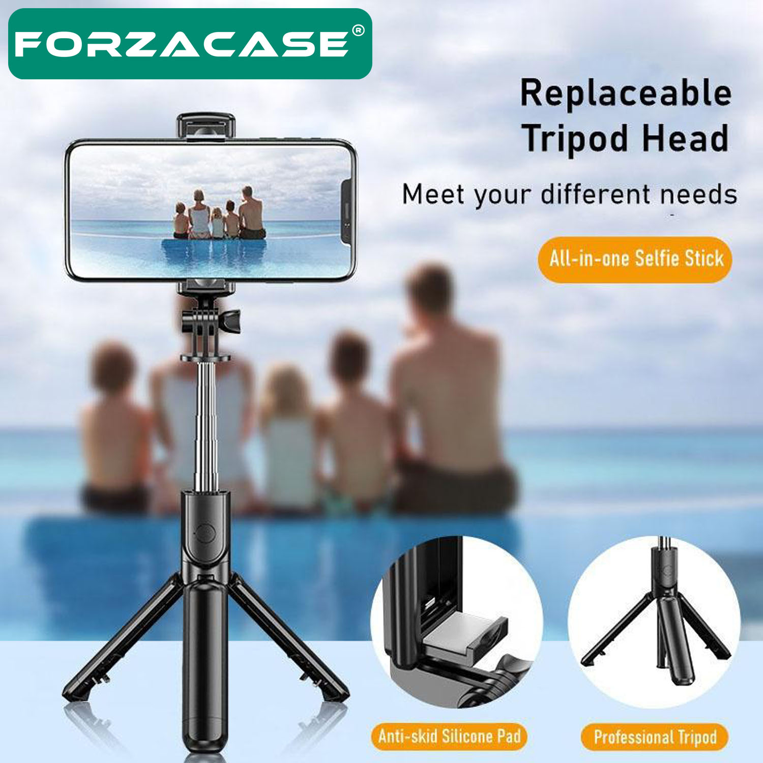 Forzacase Telefonlar için Kablosuz Bluetooth Selfie Çubuğu 90 cm 3 Ayak Kamera Tripodu - FC1005