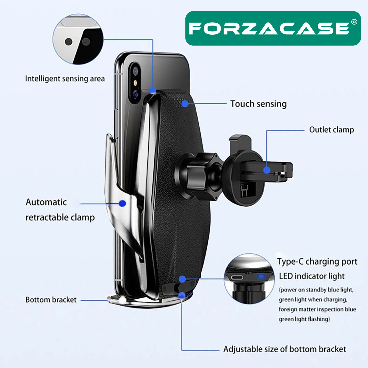 Forzacase Araç İçi Sensörlü Wireless Kablosuz Şarj Özellikli Telefon Tutucu Gold - S7 FC101