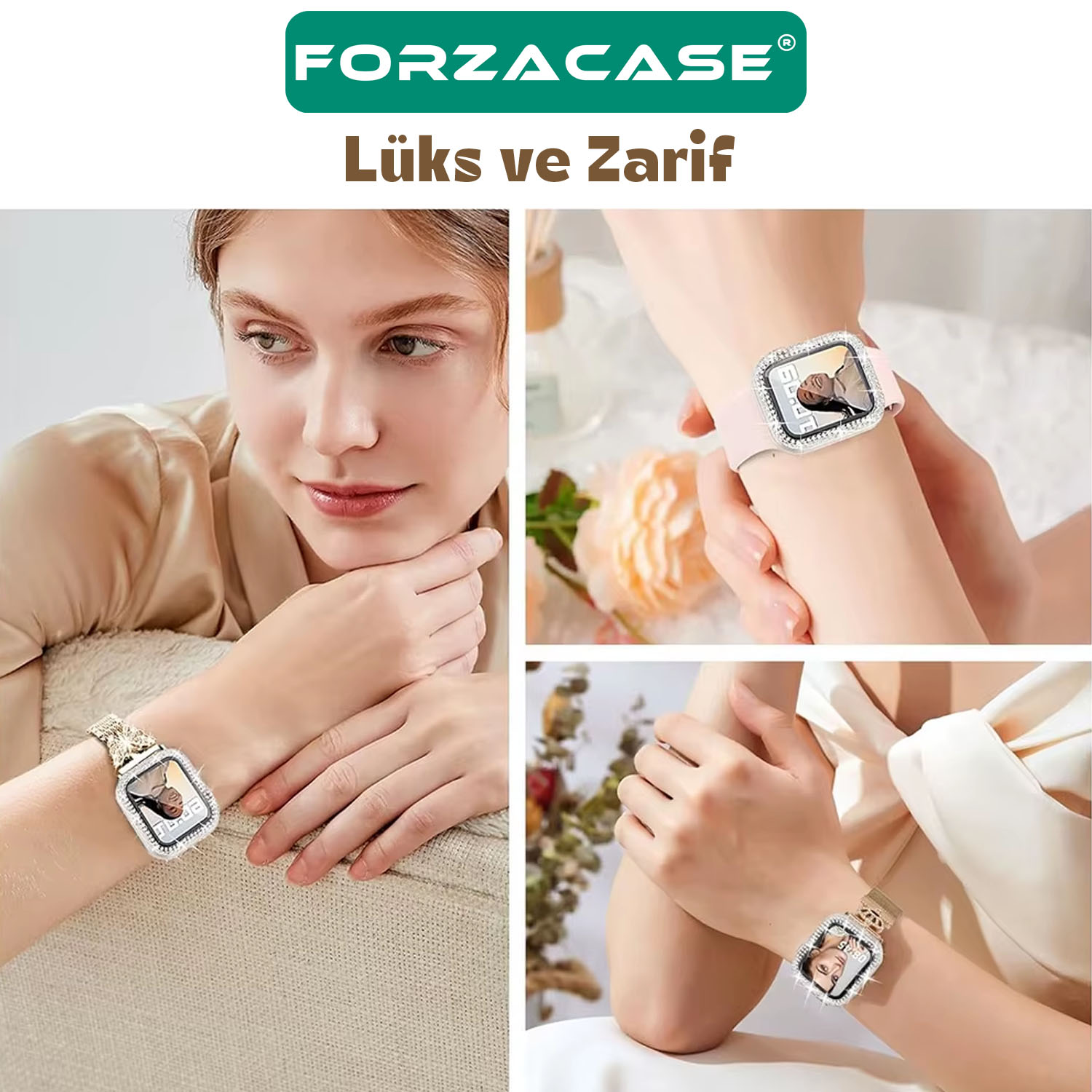 Forzacase Apple Watch Ultra 1 / 2 49mm ile uyumlu Elmas Taşlı Ekran Koruyuculu Kılıf Şeffaf - FC1010