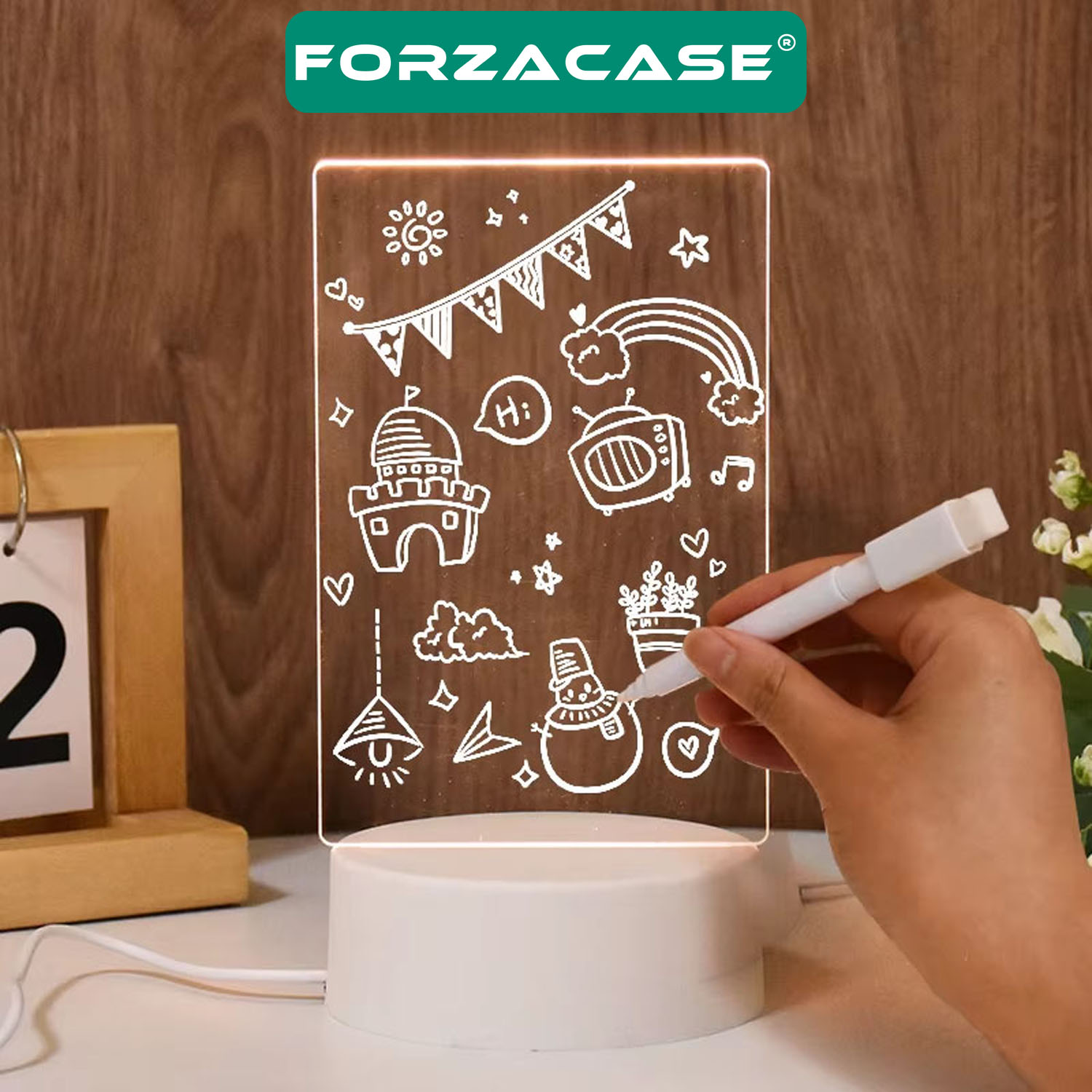 Forzacase Led Işıklı 10x18 cm Yazı Çizim Tahtası Stantlı Led Çizim Tableti Gece Lambası - FC1015