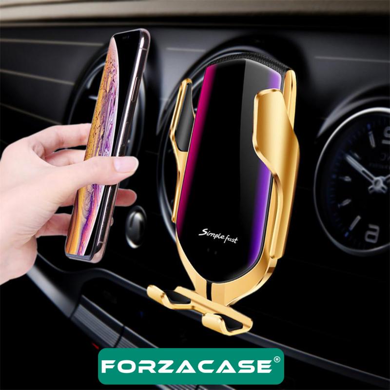 Forzacase Araç İçi Sensörlü Wireless Kablosuz Şarj Özellikli Telefon Tutucu Gold - R1 FC102