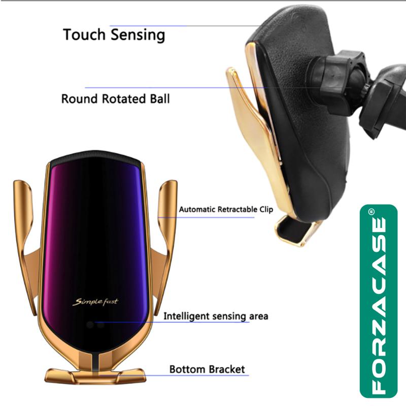 Forzacase Araç İçi Sensörlü Wireless Kablosuz Şarj Özellikli Telefon Tutucu Gold - R1 FC102