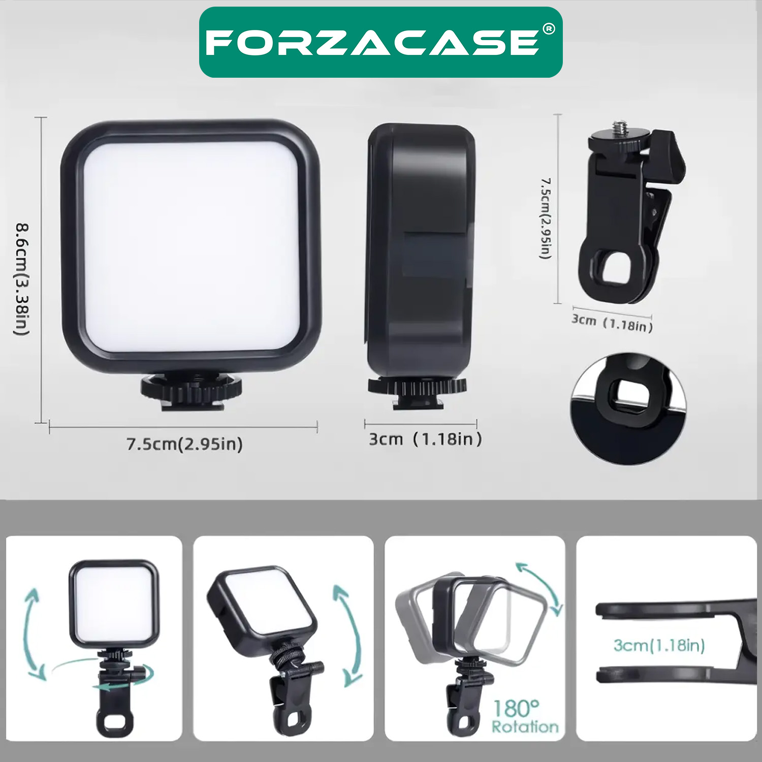 Forzacase Cep Telefonu , Kameralar ve PC için Şarj Edilebilir RGB LED Selfie ve Video Işığı - FC1022