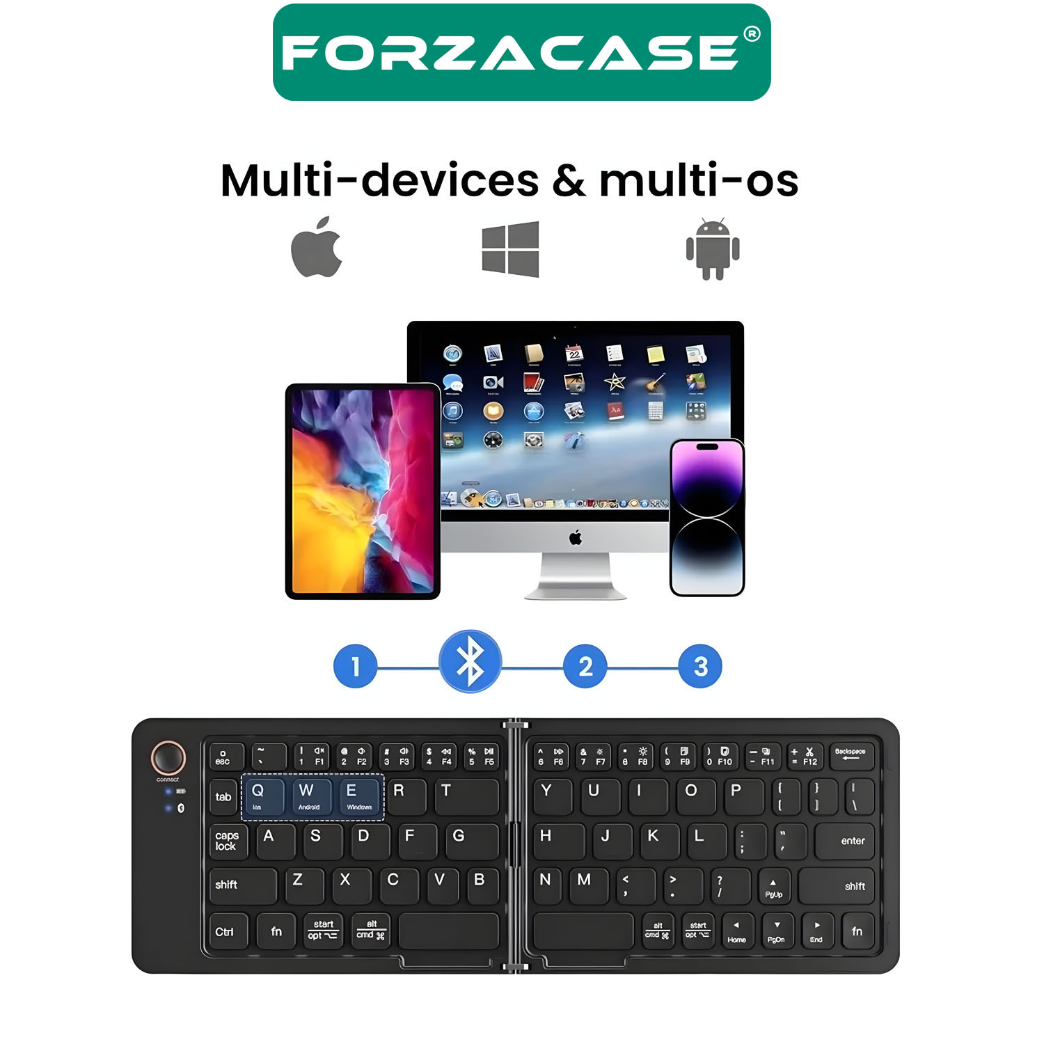 Forzacase Tablet Telefon için Şarjlı Katlanabilir Taşınabilir Kablosuz Bluetooth Mini Klavye FC1030