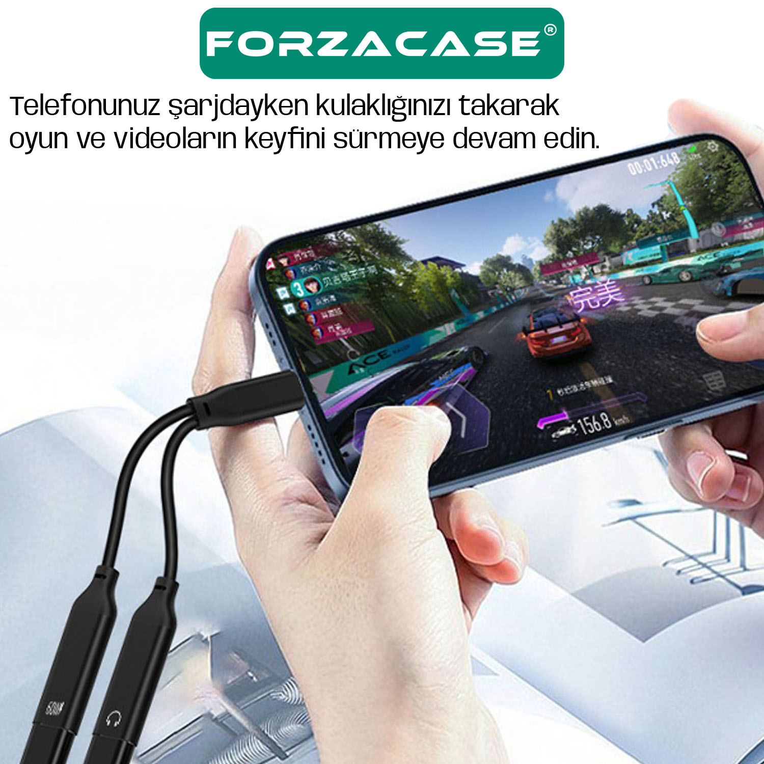 Forzacase iPhone 15 16 ile uyumlu 2in1 Type-C Şarj + Kulaklık Çevirici Adaptör 60W - FC1037