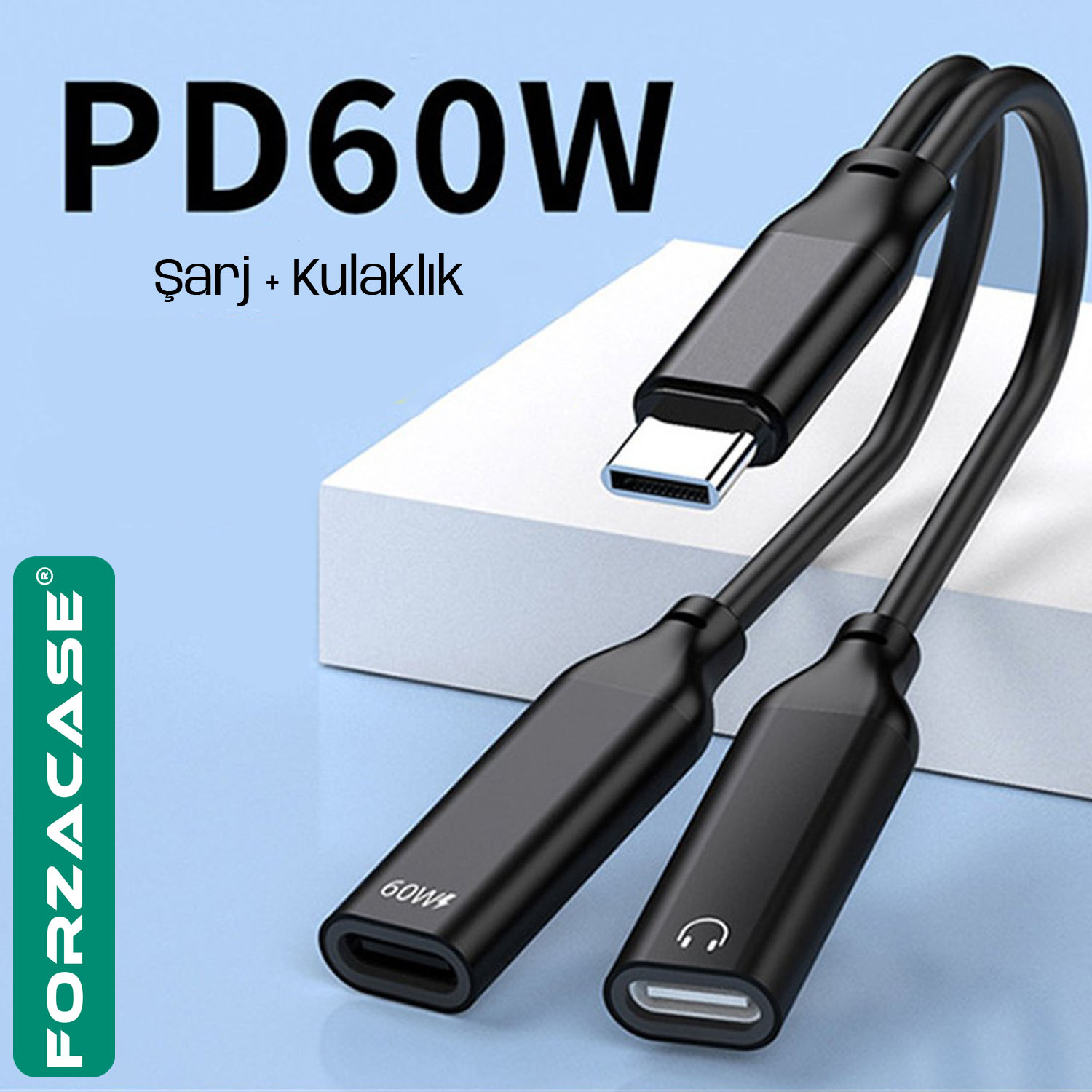 Forzacase iPhone 15 16 ile uyumlu 2in1 Type-C Şarj + Kulaklık Çevirici Adaptör 60W - FC1037