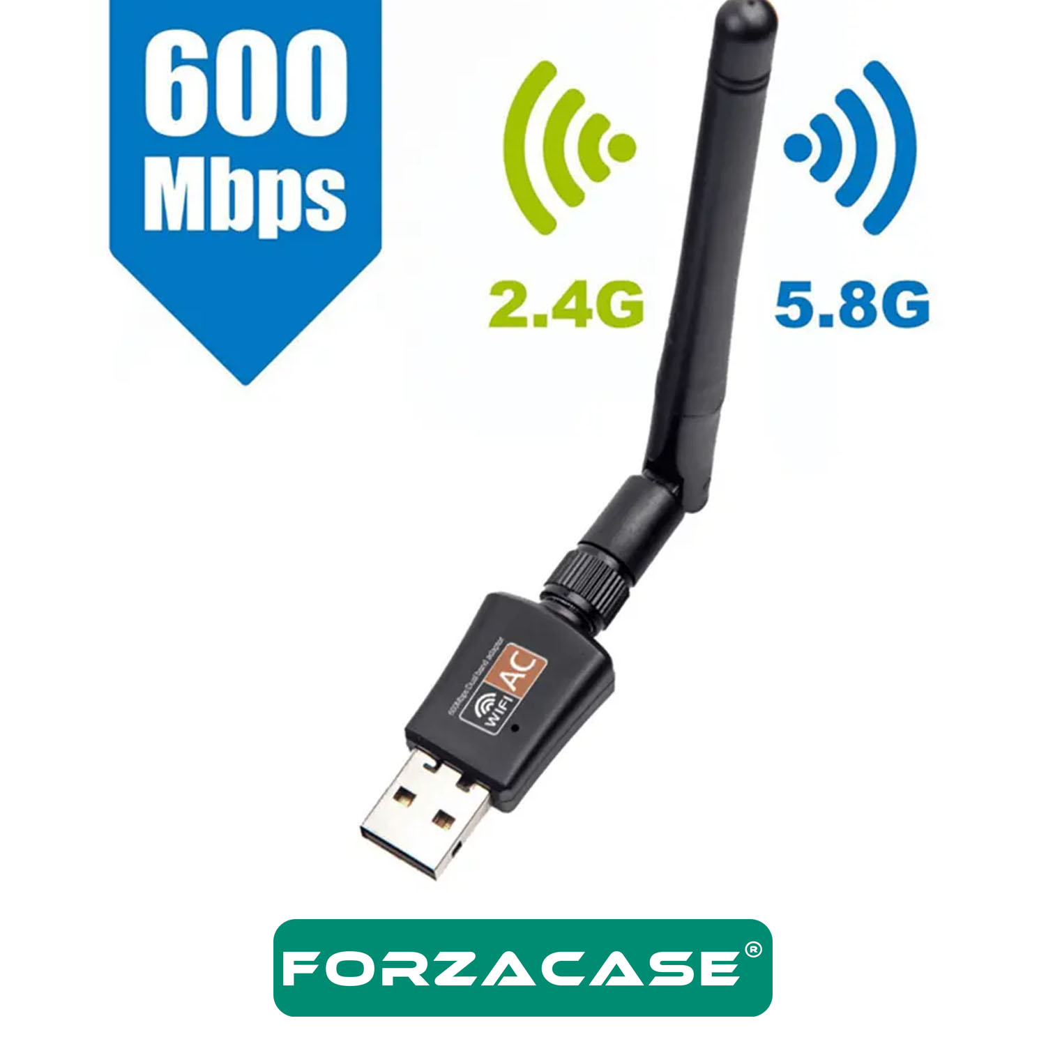Forzacase 2.4GHz 600 Mbps USB Wireless Adaptör WiFi Anten - FC104