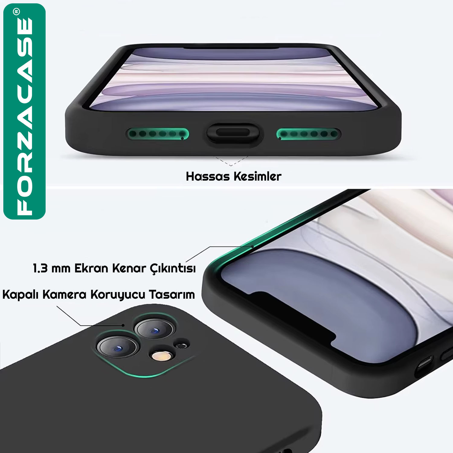 Forzacase iPhone 14 ile uyumlu Kamera Korumalı Kartlık Hazneli Silikon Kılıf - FC1040