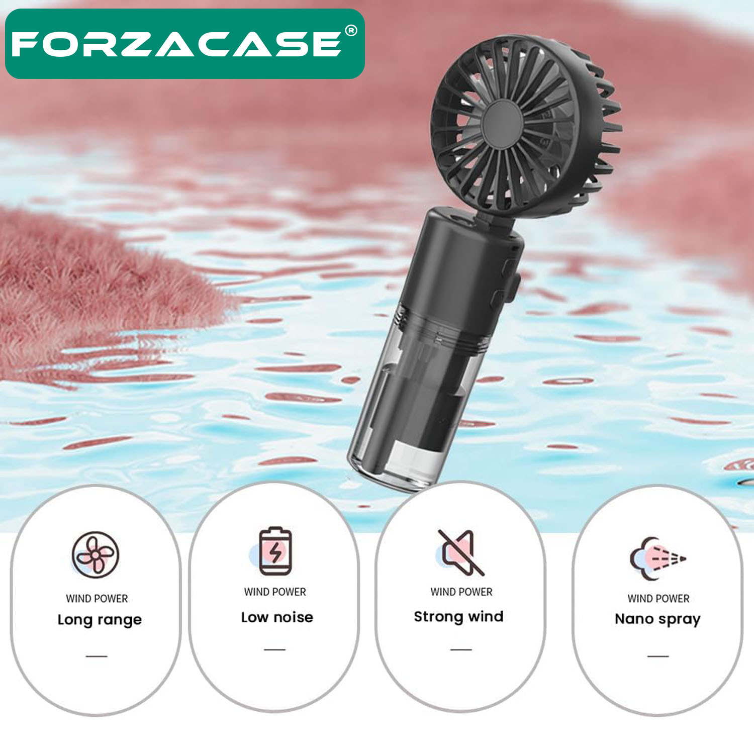 Forzacase Taşınabilir 3 Kademe 1200 mAh Şarjlı Su Hazneli Püskürtmeli El Masa Vantilatörü Fan FC1042