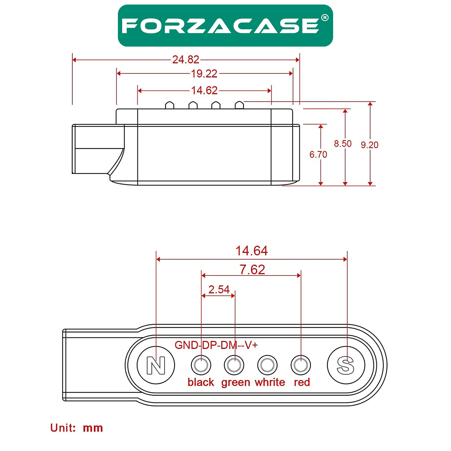 Forzacase 4 Pin 7.62 mm Konnektör Akıllı Saatler için Manyetik Şarj Kablosu - FC017