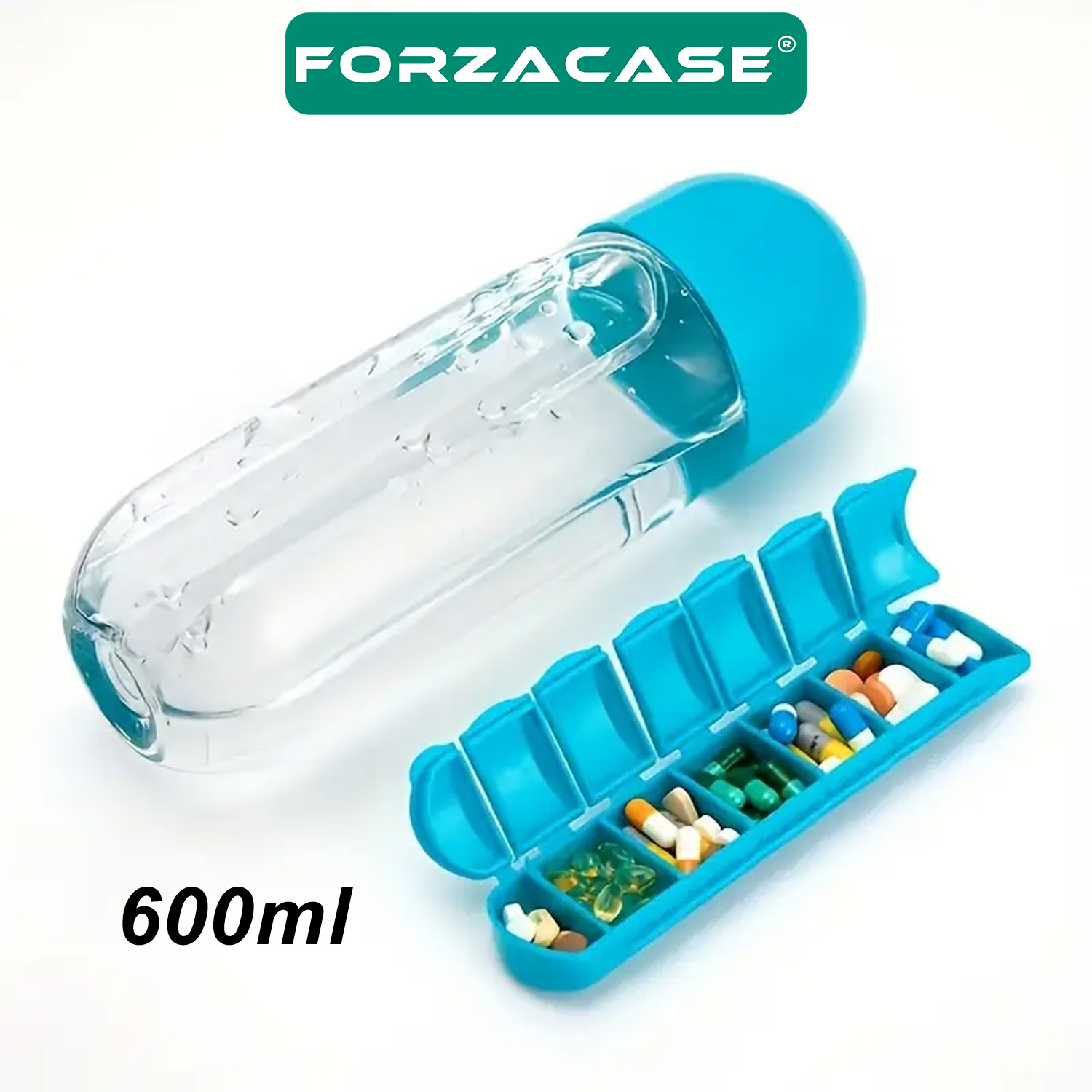 Forzacase 600 Ml 7 Günlük Bölmeli Hap-Vitamin İlaç Kutulu Suluk Matara - FC1044