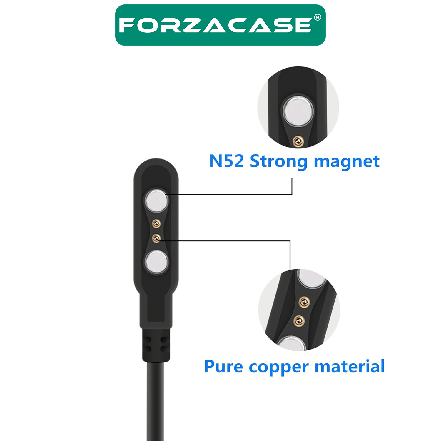 Forzacase 2 Pin 2.84 mm Konnektör Akıllı Saatler için Manyetik Şarj Kablosu - FC017