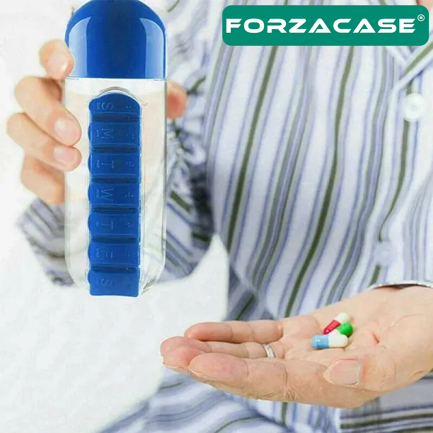 Forzacase 600 Ml 7 Günlük Bölmeli Hap-Vitamin İlaç Kutulu Suluk Matara - FC1044