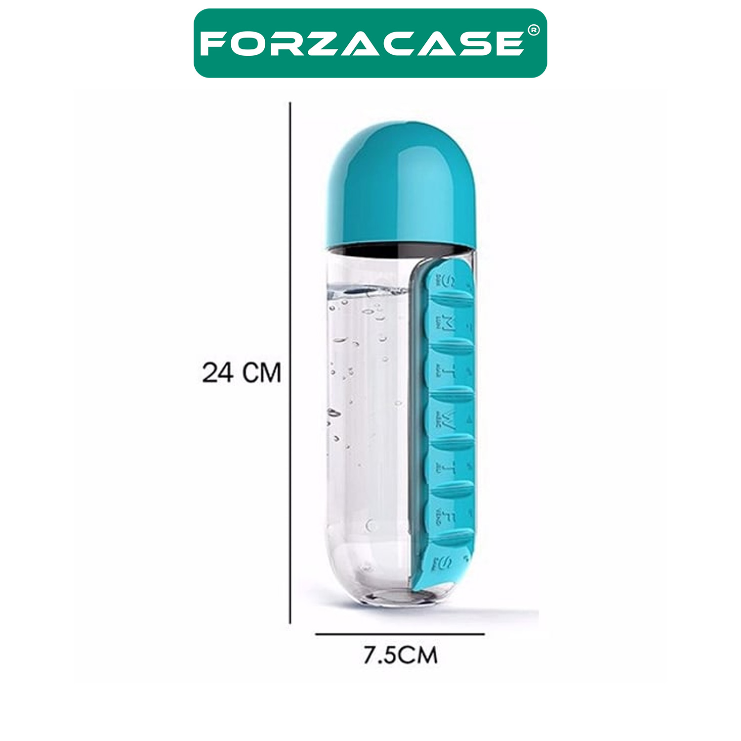 Forzacase 600 Ml 7 Günlük Bölmeli Hap-Vitamin İlaç Kutulu Suluk Matara - FC1044