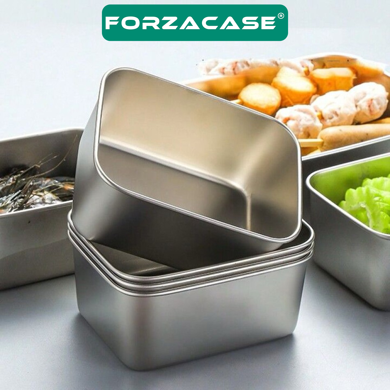 Forzacase 2 Adet 600 ml Kapaklı Meyve Sebze Gıda Paslanmaz Çelik Saklama Kabı - FC1045