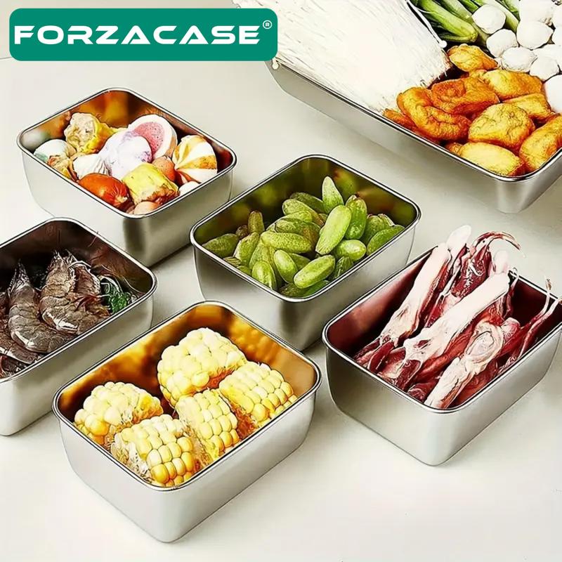 Forzacase 2 Adet 600 ml Kapaklı Meyve Sebze Gıda Paslanmaz Çelik Saklama Kabı - FC1045