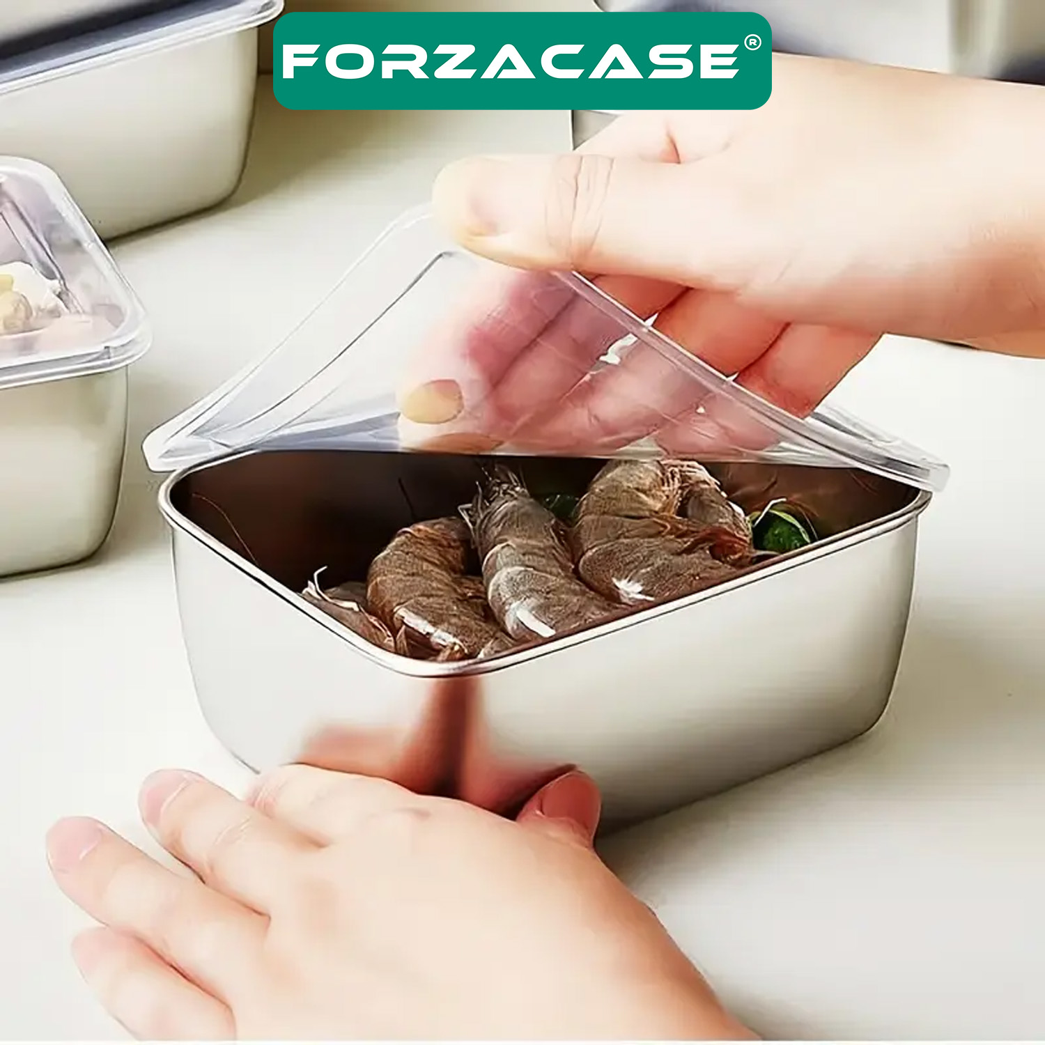 Forzacase 2 Adet 600 ml Kapaklı Meyve Sebze Gıda Paslanmaz Çelik Saklama Kabı - FC1045