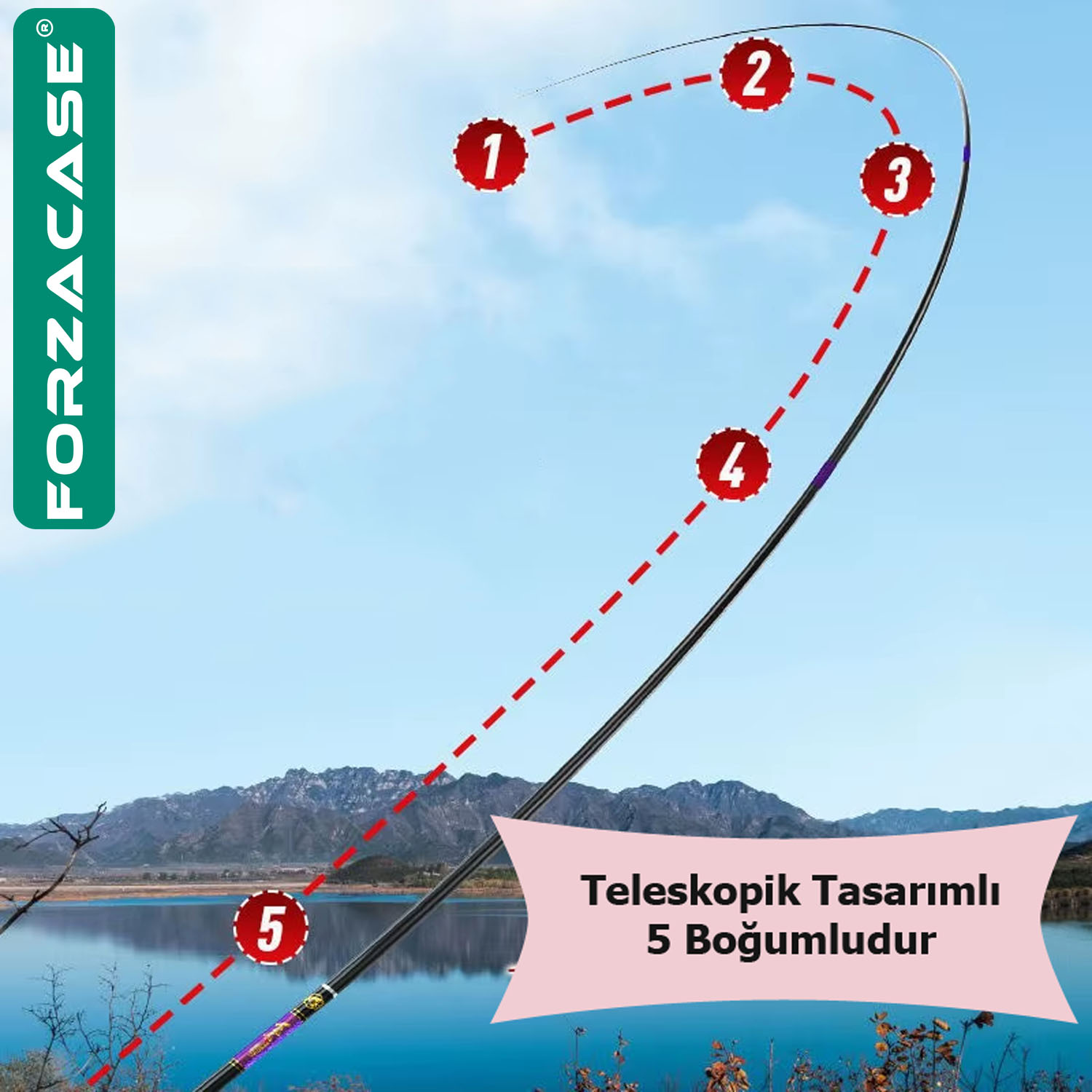 Forzacase Hafif Karbonfiber Teleskobik Olta Kamışı 5 Boğumlu 2.40 cm - FC1046