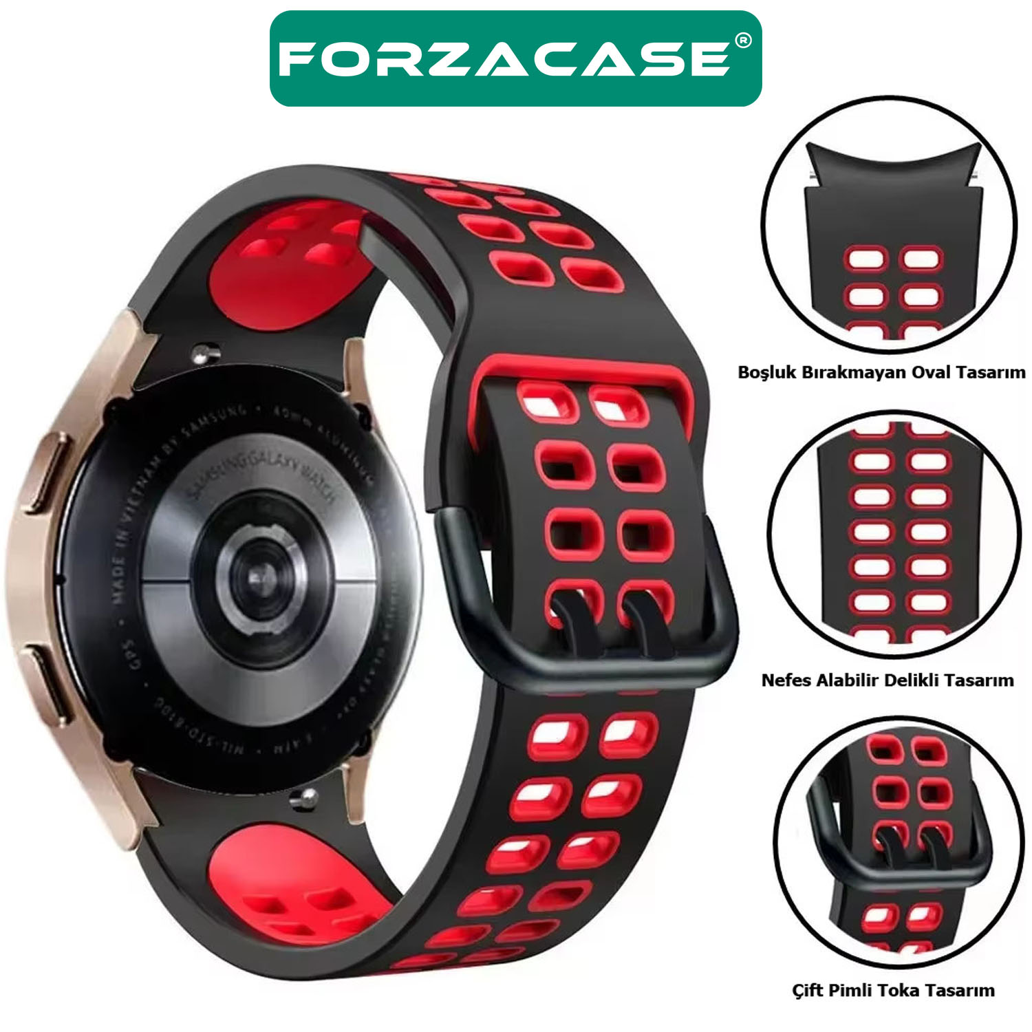 Forzacase Samsung Galaxy Watch 5 44mm ile uyumlu Çift Renk Delikli Silikon Kordon Kayış - FC1049